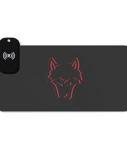 "The Glitch Wolf" - Dark LED Gaming Mouse Pad with Wireless Charging - Wolf Design